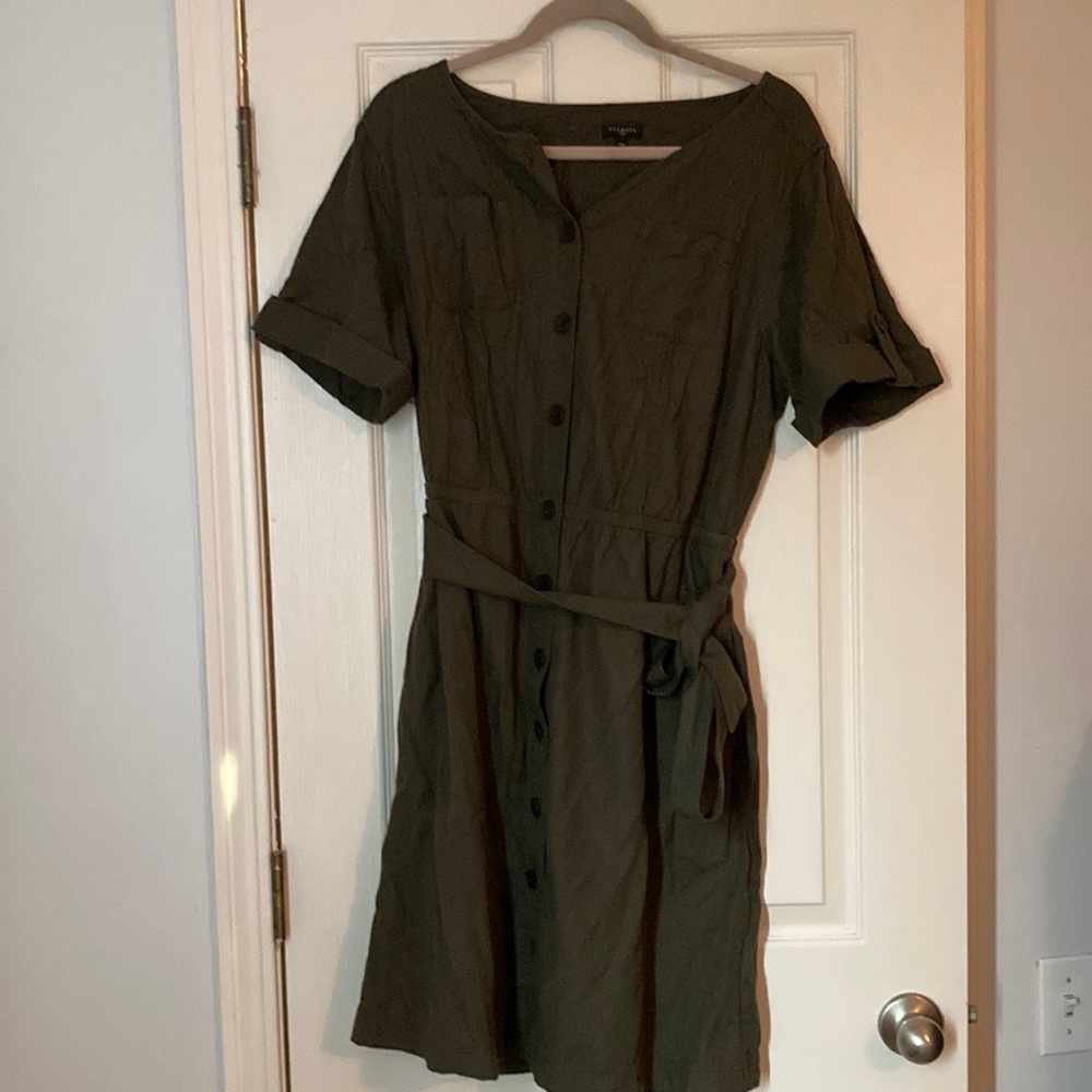Talbots green khaki belted dress